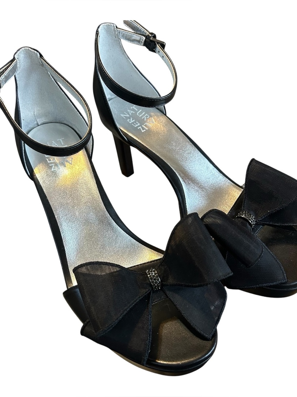 Naturalizer Always Bow Ankle Strap Platform Sandals Stiletto Heels Black Sz 11